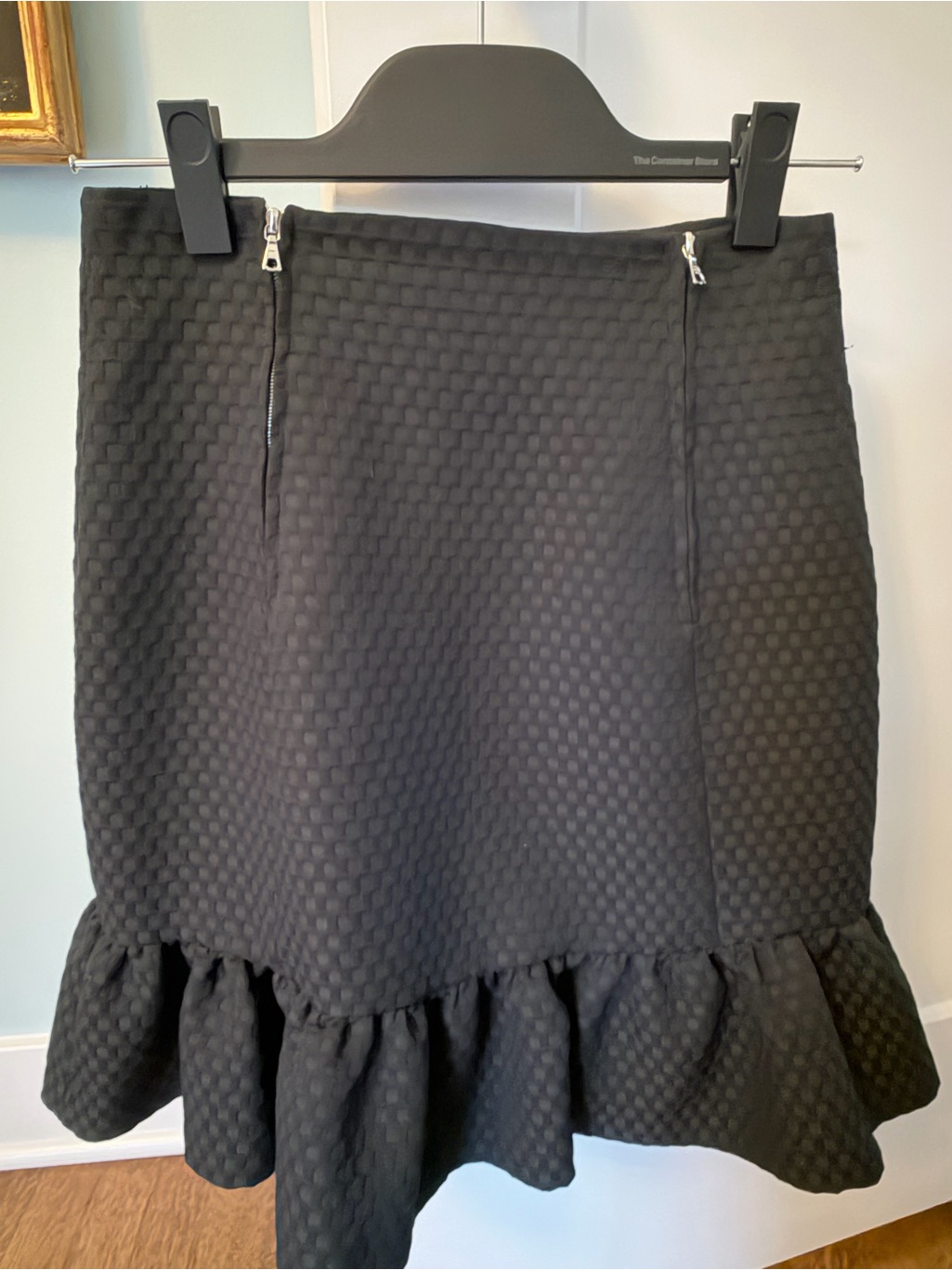 Sandro Black Textured Ruffle-Hem Skirt Silver Zippers
